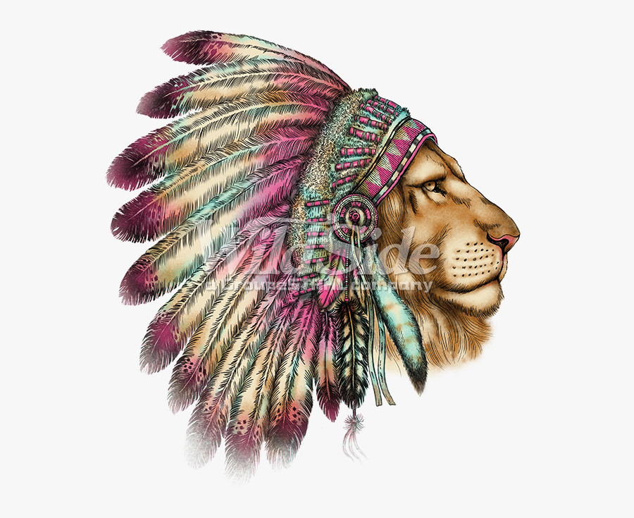Clip Art Lion Head In Indian - Lion Wearing Indian Headdress, Transparent Clipart