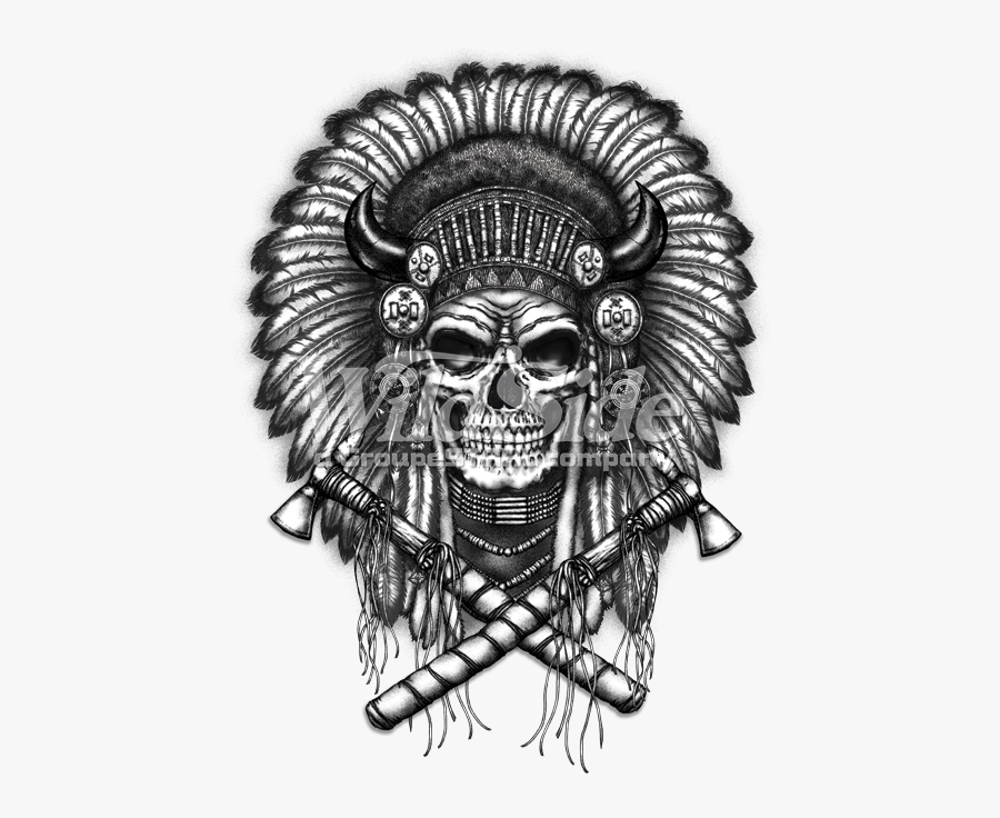 Clip Art Indian Skull Headdress Tattoo - Indian Headdress With Skull, Transparent Clipart