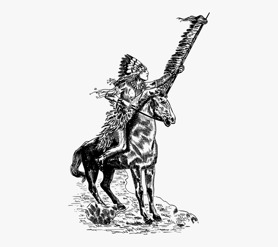 Drawing Headdress Horse Indian Male Man - Native American On Horse Drawing, Transparent Clipart