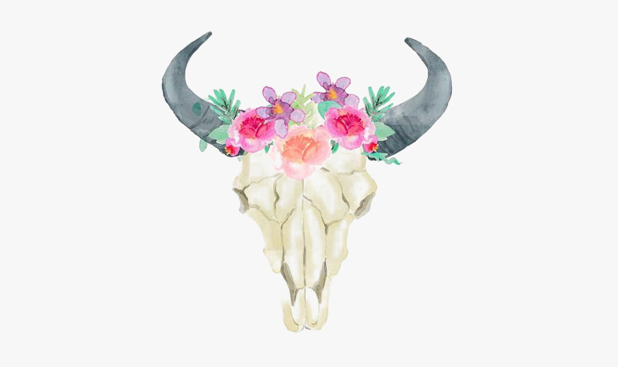 Sheep Skull Wedding Horn Printing Invitation Bull Clipart - Bull Head With Flowers, Transparent Clipart