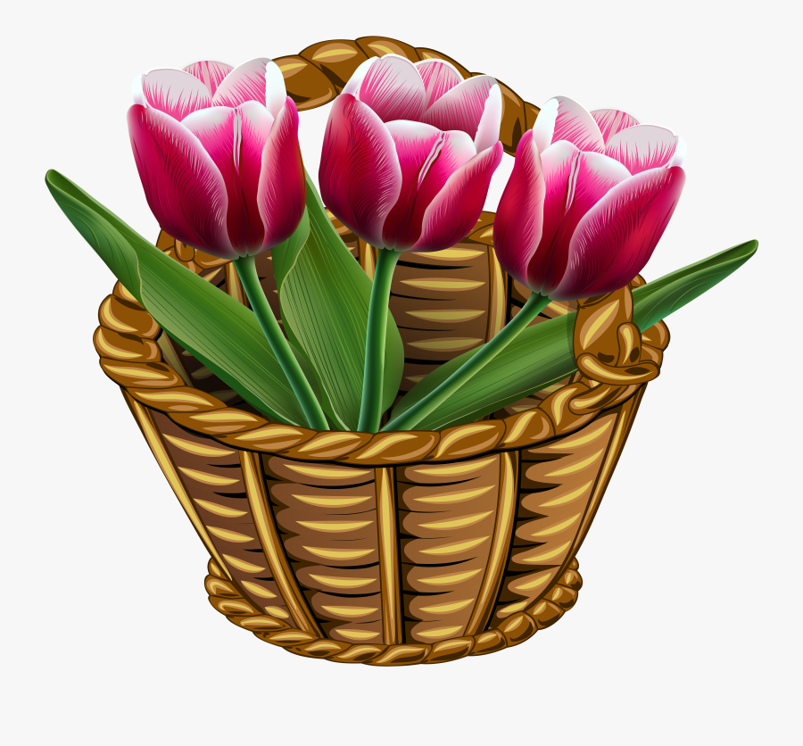 Canasta Con Tulipanes Animados, Transparent Clipart