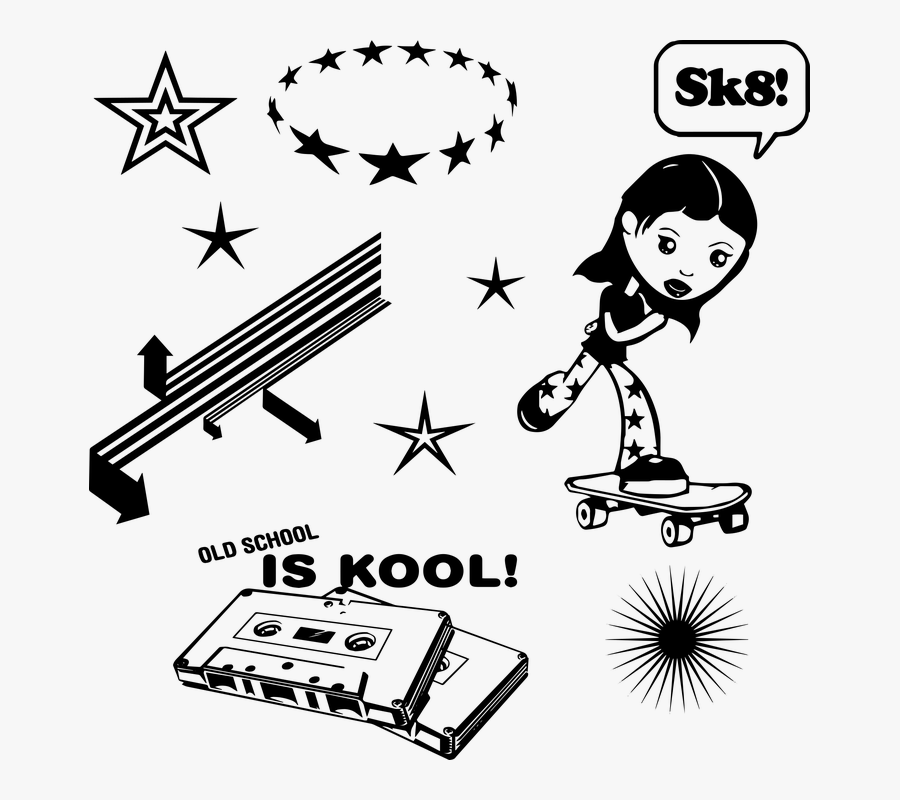 Skateboard Girl, Old School, Skater, Girl, Skating, - Cartoon, Transparent Clipart