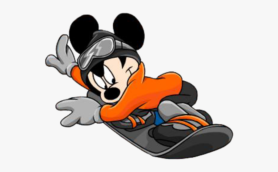 Mickey Mouse Snowboarding, Transparent Clipart