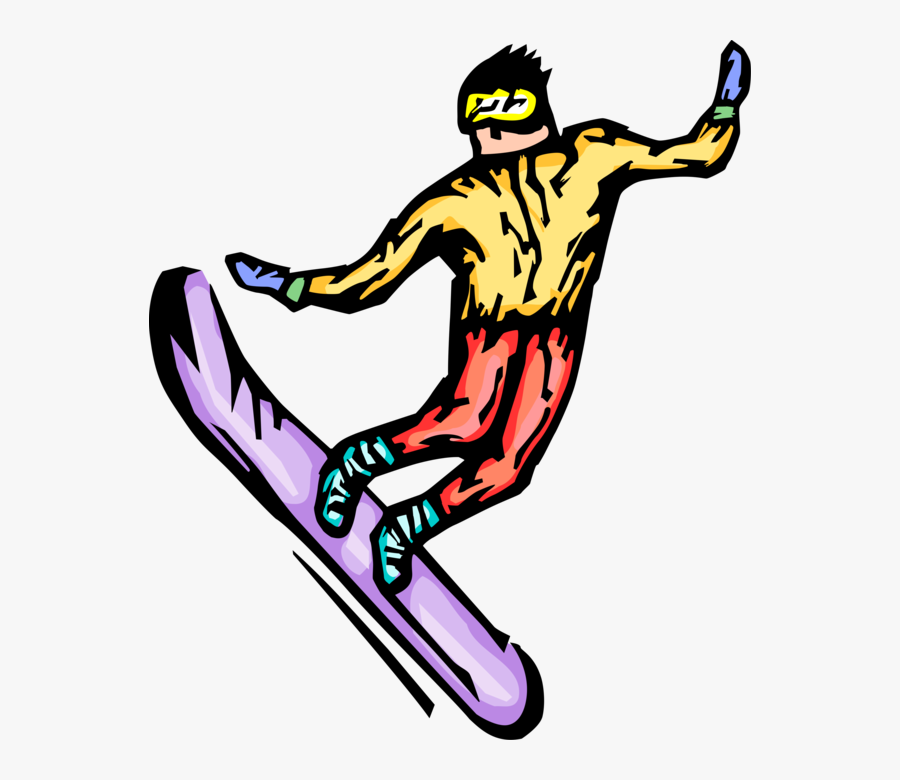Vector Illustration Of Snowboarder Snowboarding On, Transparent Clipart