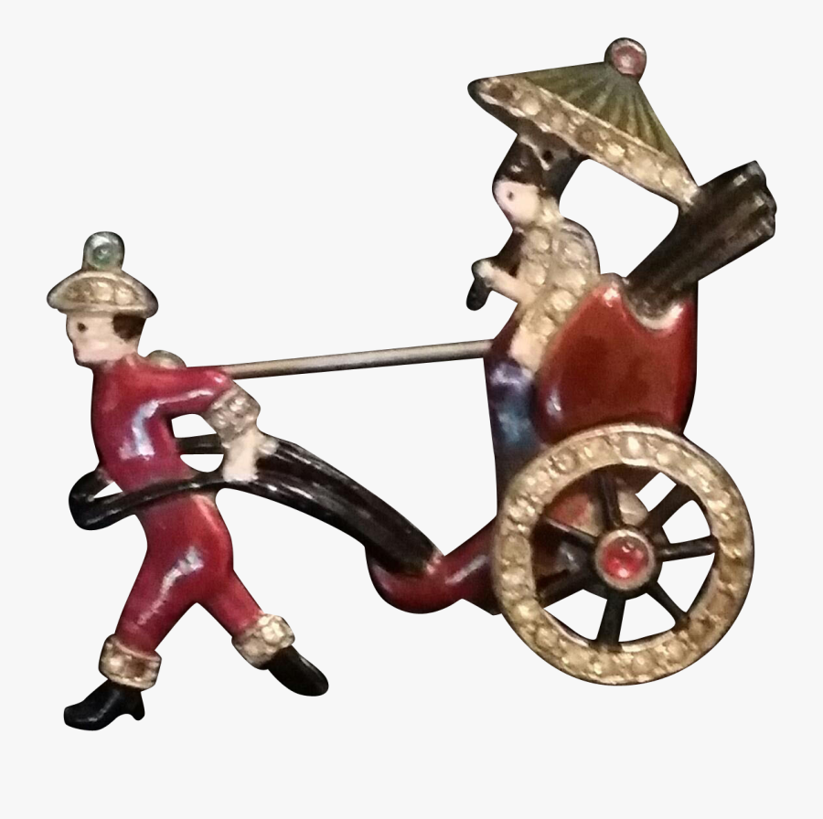 Vintage Signed Coro Enamel Rickshaw Brooch Pin - Figurine, Transparent Clipart