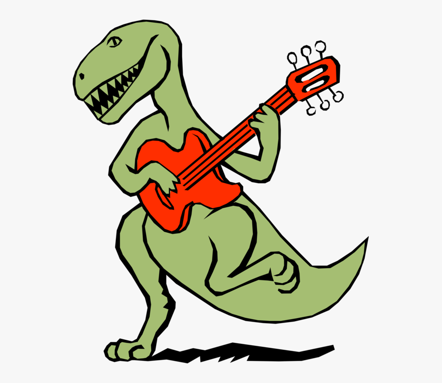 Vector Illustration Of Dinosaur Plays The Electric - Dinosaur Playing Guitar Clipart, Transparent Clipart