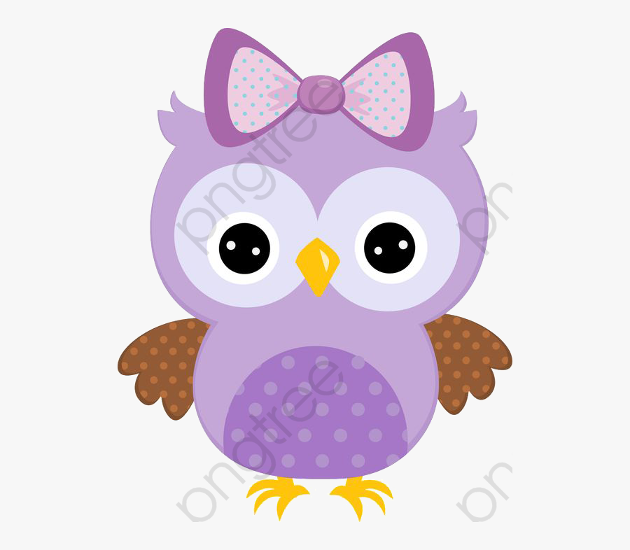 Purple-painted Cartoon Owl With Bow, Cartoon Clipart, - Owl Clipart, Transparent Clipart