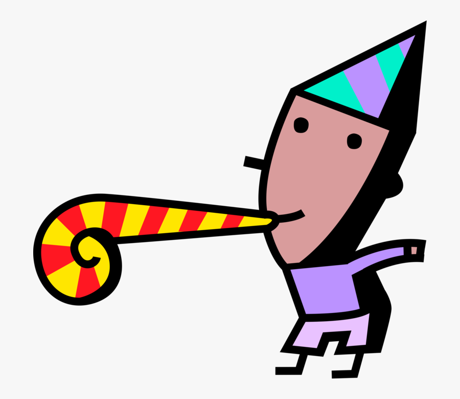 Vector Illustration Of Birthday Boy Blows Party Noisemaker - Birthday Whistle Png, Transparent Clipart