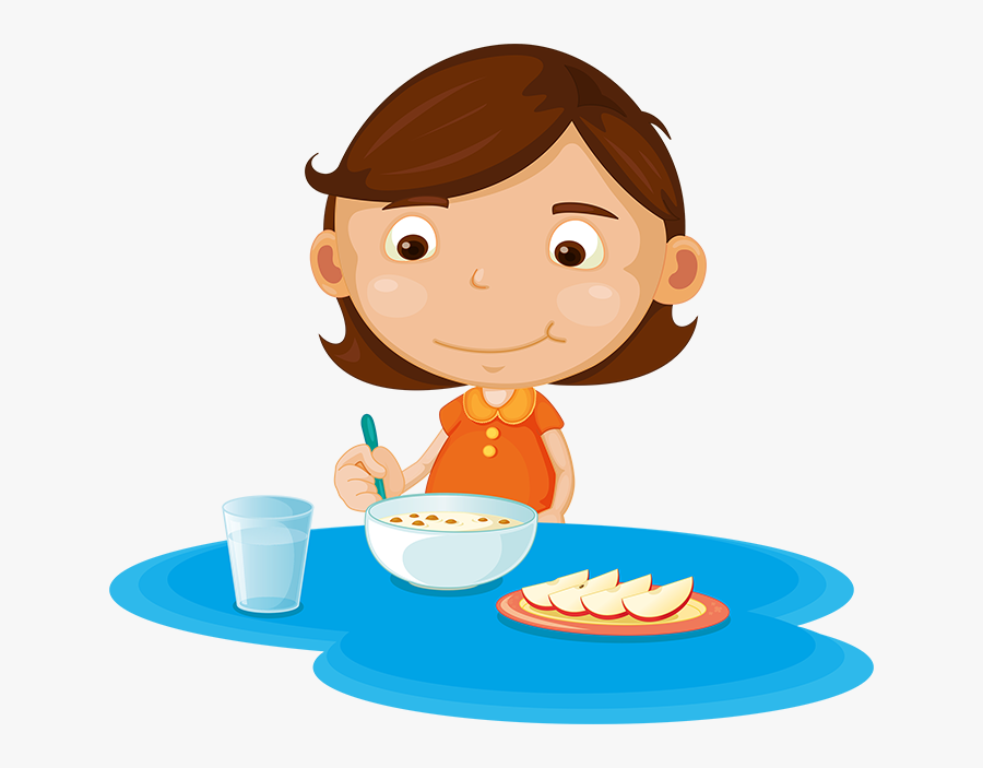 Girl Eating Cereal And Fruit - Eat Breakfast Clipart, Transparent Clipart