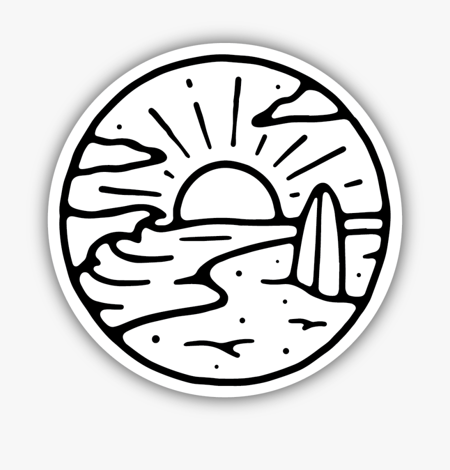 Surfboard Beach Sticker - Black And White Beach Stickers, Transparent Clipart