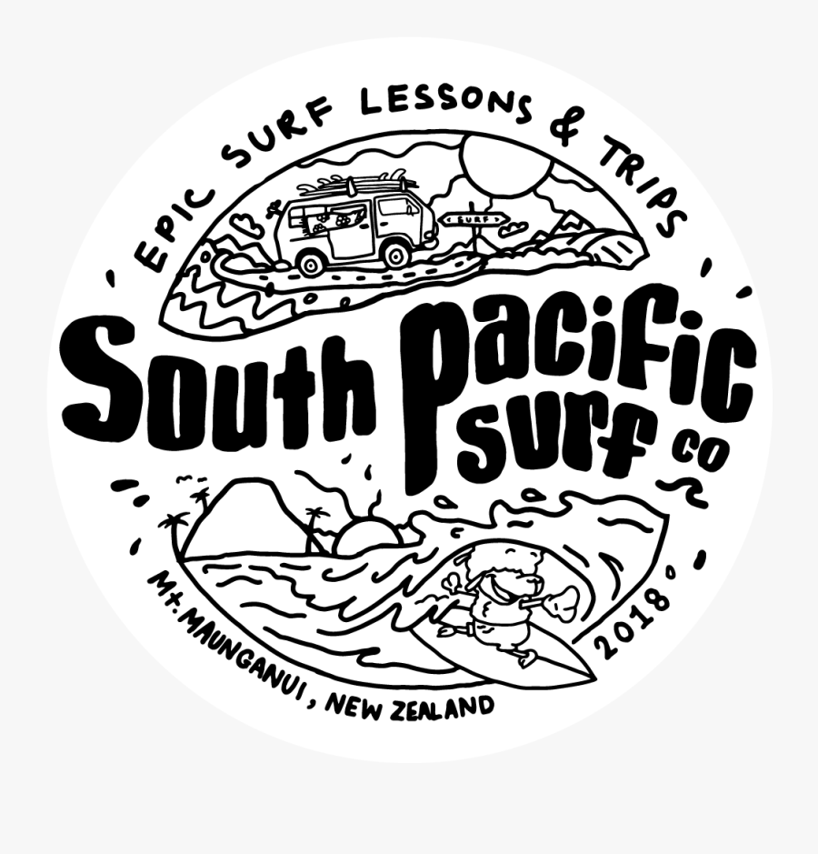 South Pacific Surf Co - Mount Maunganui Line Drawing, Transparent Clipart