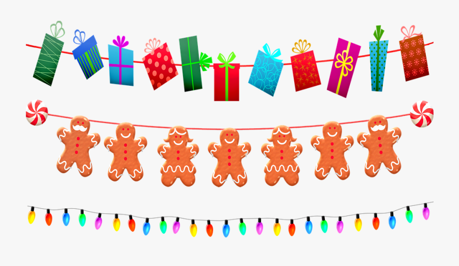 Christmas Garland, Christmas Lights, Gingerbread - Rumbai Rumbai Natal Png, Transparent Clipart