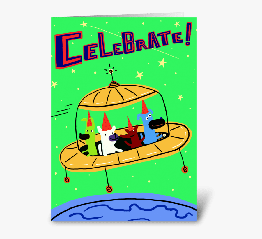 Yellow Space Ship Birthday Greeting Card, Transparent Clipart