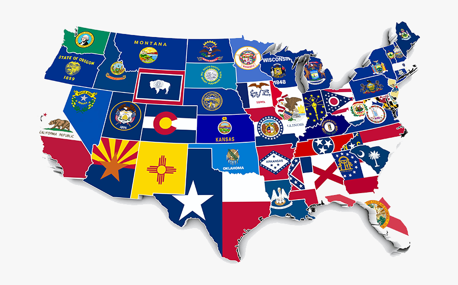 50 States Flag Map, Transparent Clipart