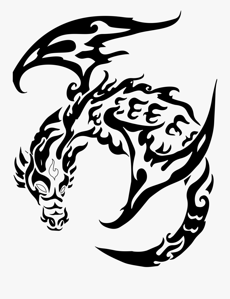 Tattoos Clipart Arm - Black And White Dragon Tribal, Transparent Clipart