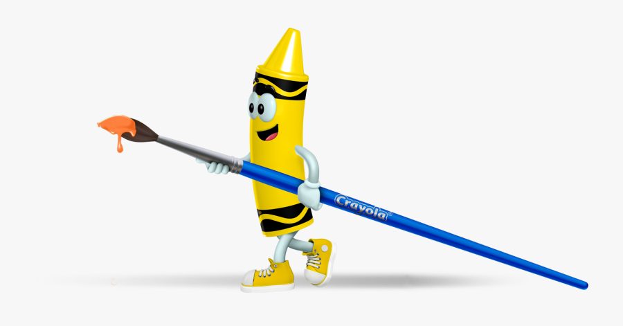 Yellow Crayon Cartoon Character Holding A Paint Brush - Crayon Png, Transparent Clipart