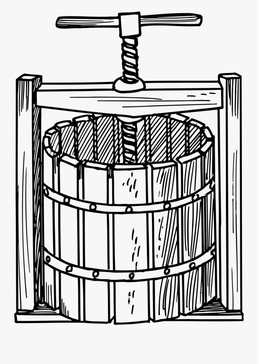 Grape Juice Machine Free Picture - Line Art Wine Press, Transparent Clipart