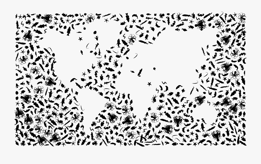 Clipart Ocean Black And White - World Map, Transparent Clipart