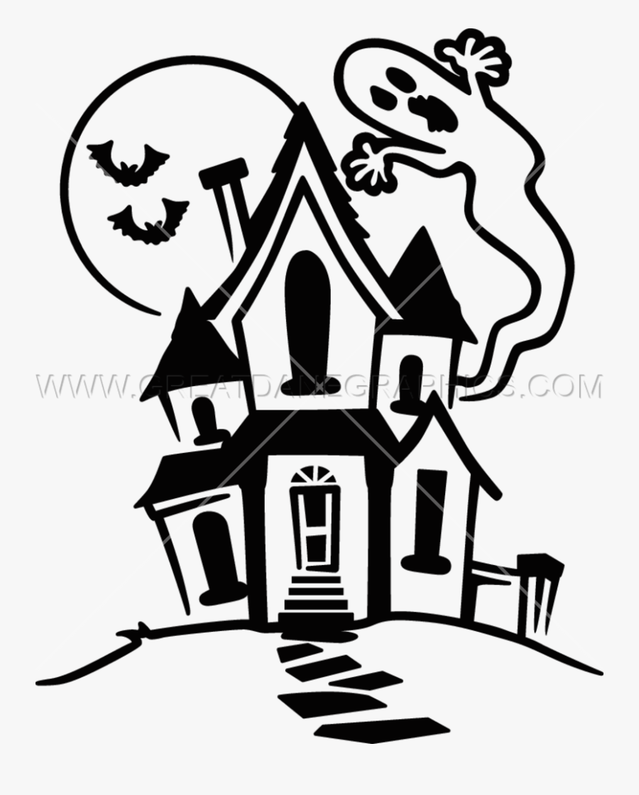 Haunted Clipart Black And White - Haunted House Cartoon Drawing, Transparent Clipart