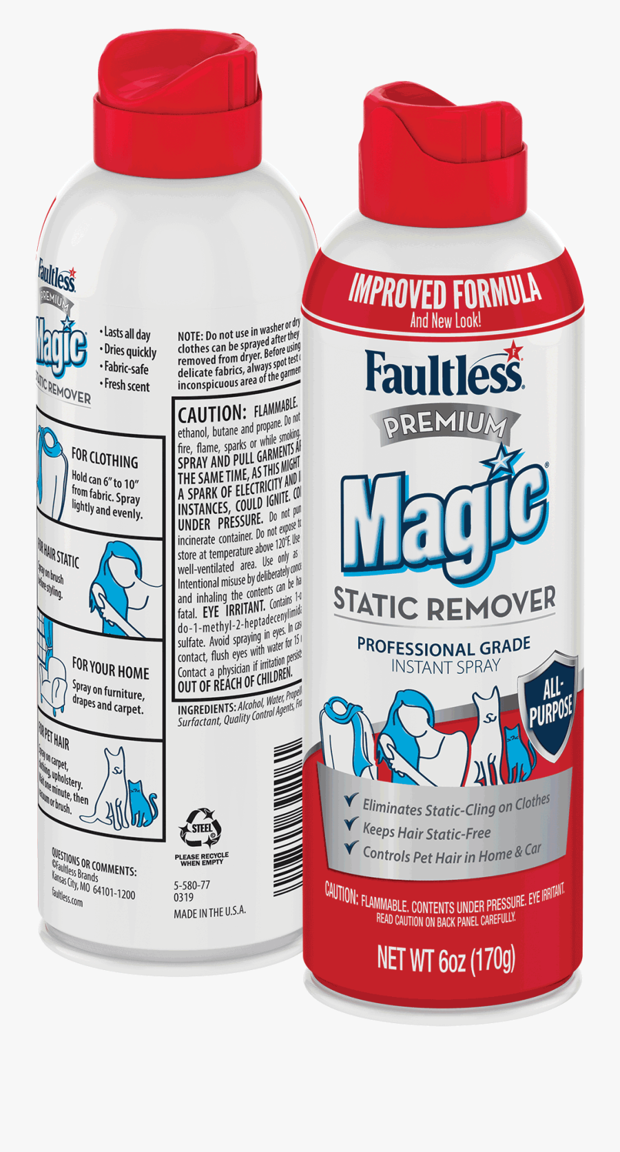 Faultless® Premium Magic Static Remover Instant Spray - Magic Wrinkle Spray, Transparent Clipart