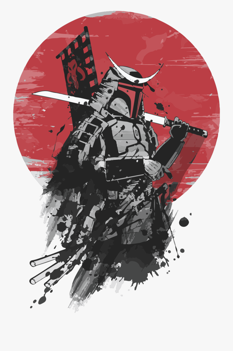Fett Armor Boba Mandalorian T-shirt Samurai The Clipart - Samurai Mandalorian, Transparent Clipart