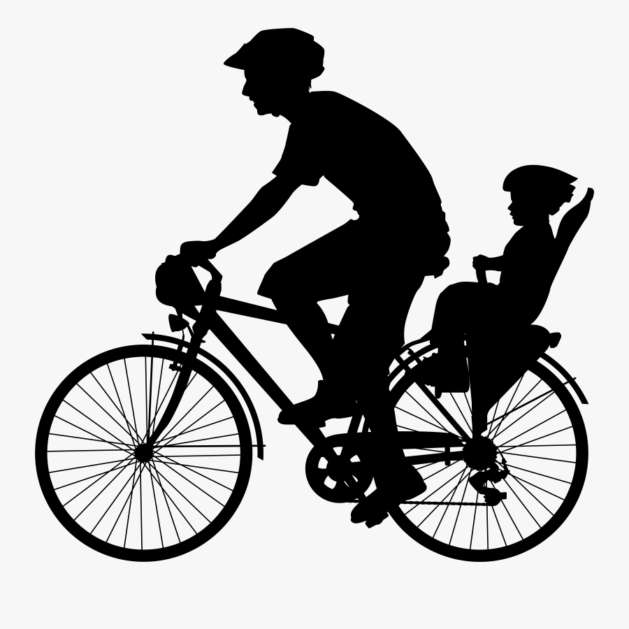 Cyclist With Child Silhouette, Transparent Clipart