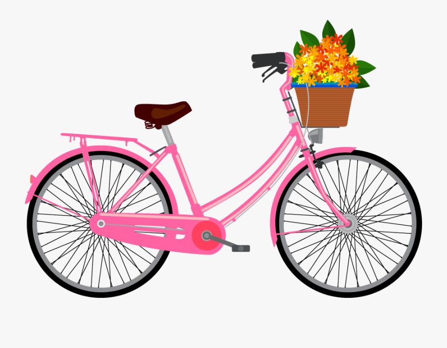 Cycling Clipart Pink Bike - Bike With Basket Animated, Transparent Clipart