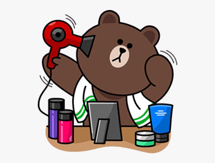 Brown Drying Fur With Hairdryer Line Cony, Cony Brown, - Line Friends Stickers Brown, Transparent Clipart