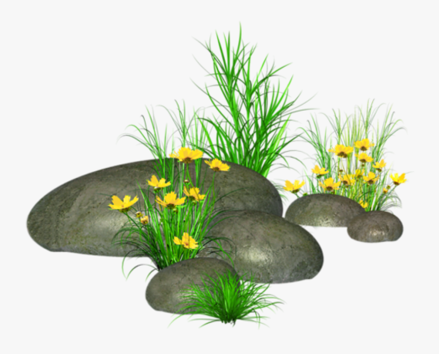 Free Png Stones With Grass And Yellow Flowers Png Images - Stone With Grass Png, Transparent Clipart