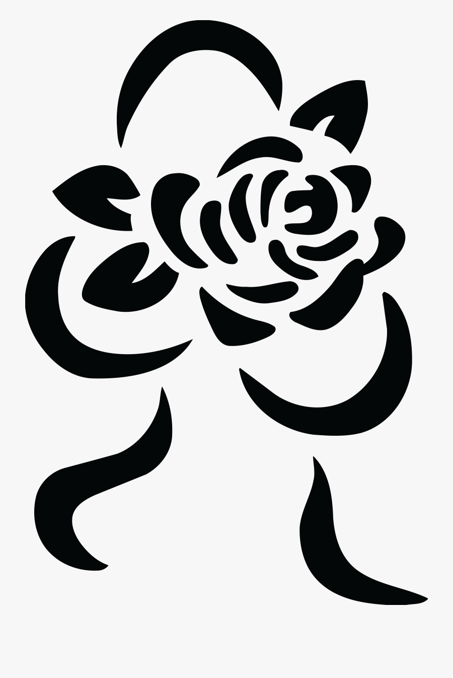 Free Clipart Of A Black And White Rose And Ribbon Bouquet - Printable Simple Rose Stencil, Transparent Clipart
