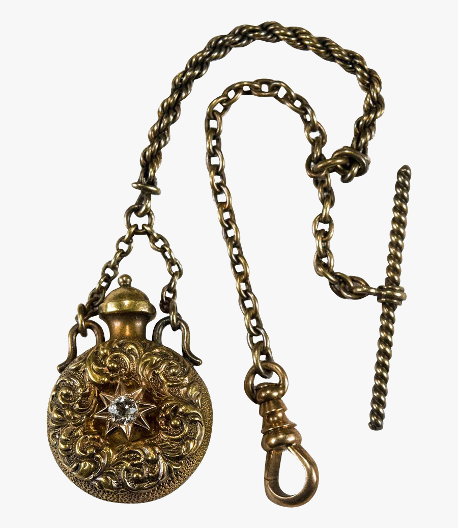 Antique Georgian Perfume Bottle Pendant Gold Watch - Chain, Transparent Clipart