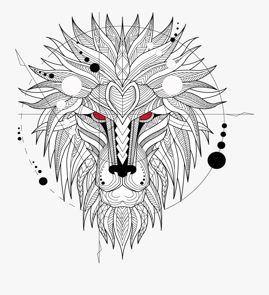 Tattoo Head Ferocious Totem T-shirt Lion Clipart - Geometric Lion, Transparent Clipart
