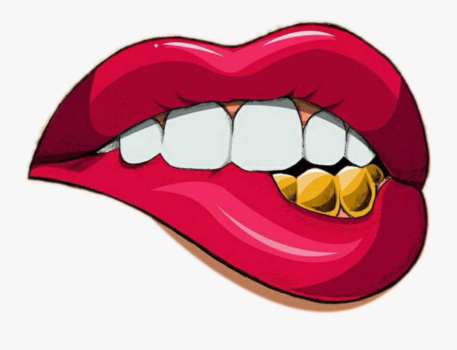 Tooth With Braces Clipart - Red Lips And Gold Teeth, Transparent Clipart
