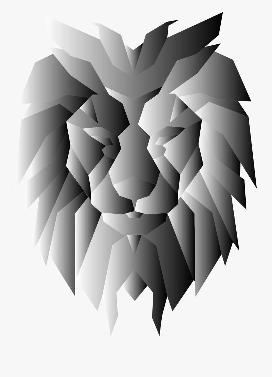 Grayscale Polygonal Lion Face Clip Arts - Polygon Face Black And White, Transparent Clipart