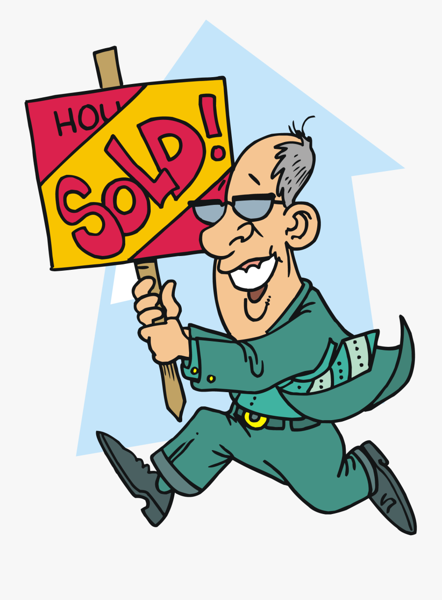Free Realtor Running With A Sold A Home Sign Vector - Sold Cartoon Images Free, Transparent Clipart