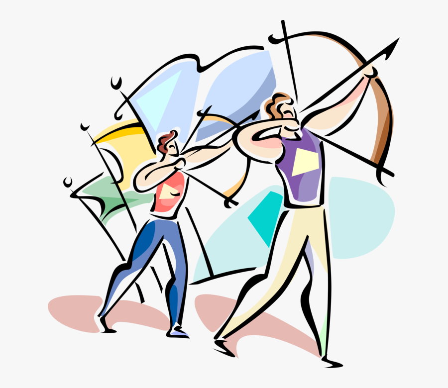 Archers Draw Bows In Archery Competition - Cartoon, Transparent Clipart
