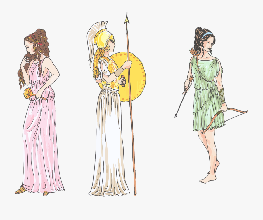 Standing,gown,fashion Illustration - Greek Mythology Artemis Cartoon, Transparent Clipart