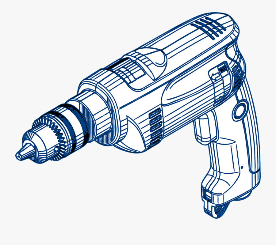 Drill, Electric, Tool, Equipment, Work, Construction - Hand Drill Machine Drawing, Transparent Clipart