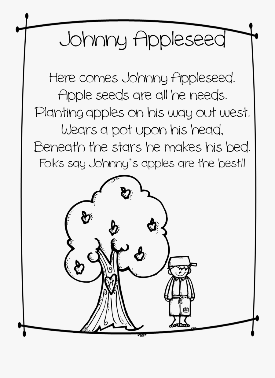 Poem Clipart Johnny Appleseed - Johnny Appleseed Day Coloring Page, Transparent Clipart