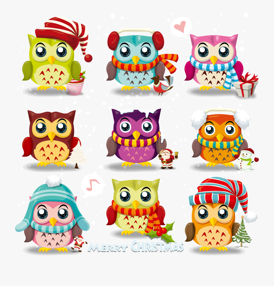 Owl Material Cute Claus Cartoon Vector Santa Clipart - Cartoon Cute Owls, Transparent Clipart