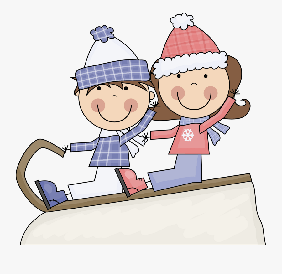 Kids Sledding Clipart, Transparent Clipart