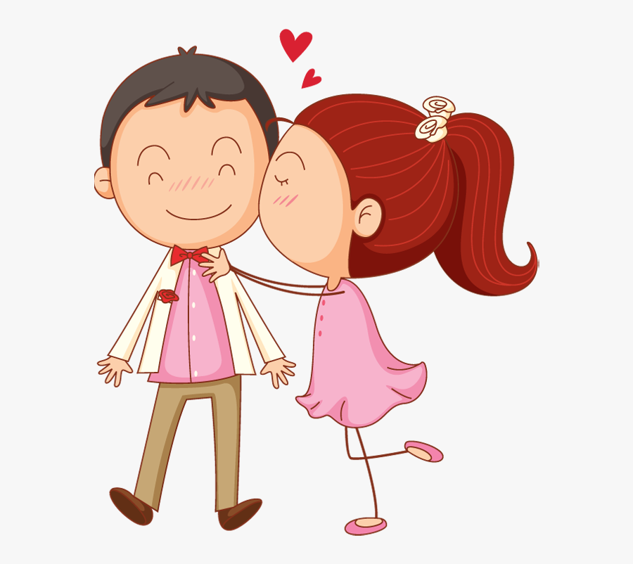 Valentines Day Cartoon Man And Woman Kiss Surprise - Love Clipart, Transparent Clipart