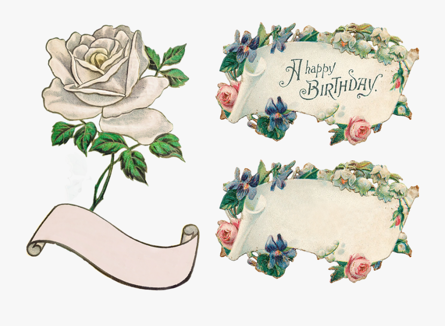 Banner, Flowers, Rose, Clip Art, Transparent, Isolated - Happy Birthday Vintage Free Clipart, Transparent Clipart