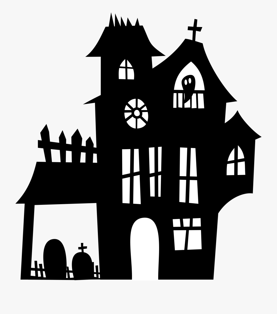 Clip Art Library Stock Mansion Vector Decal - Haunted House Halloween Silhouette, Transparent Clipart