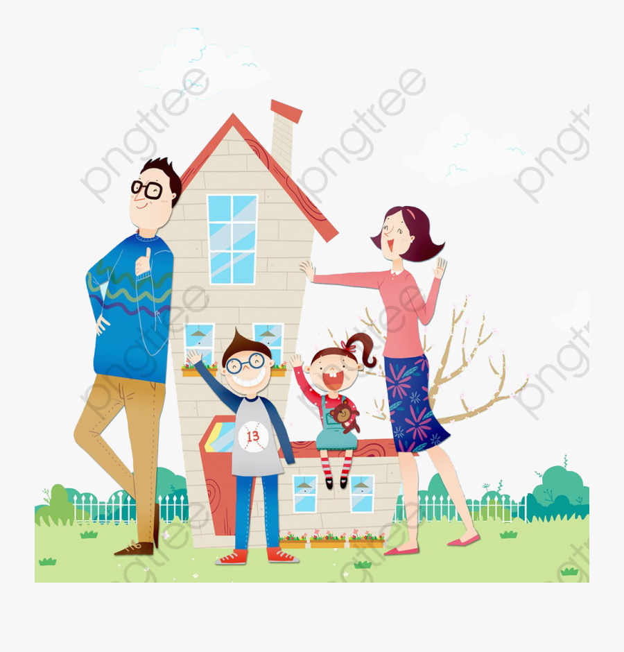 House Clipart Family - Familia En Una Casa, Transparent Clipart