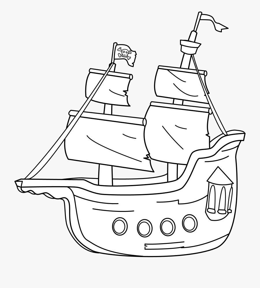 Transparent Sailing Ship Png - Pirate Boat Clipart Black And White, Transparent Clipart