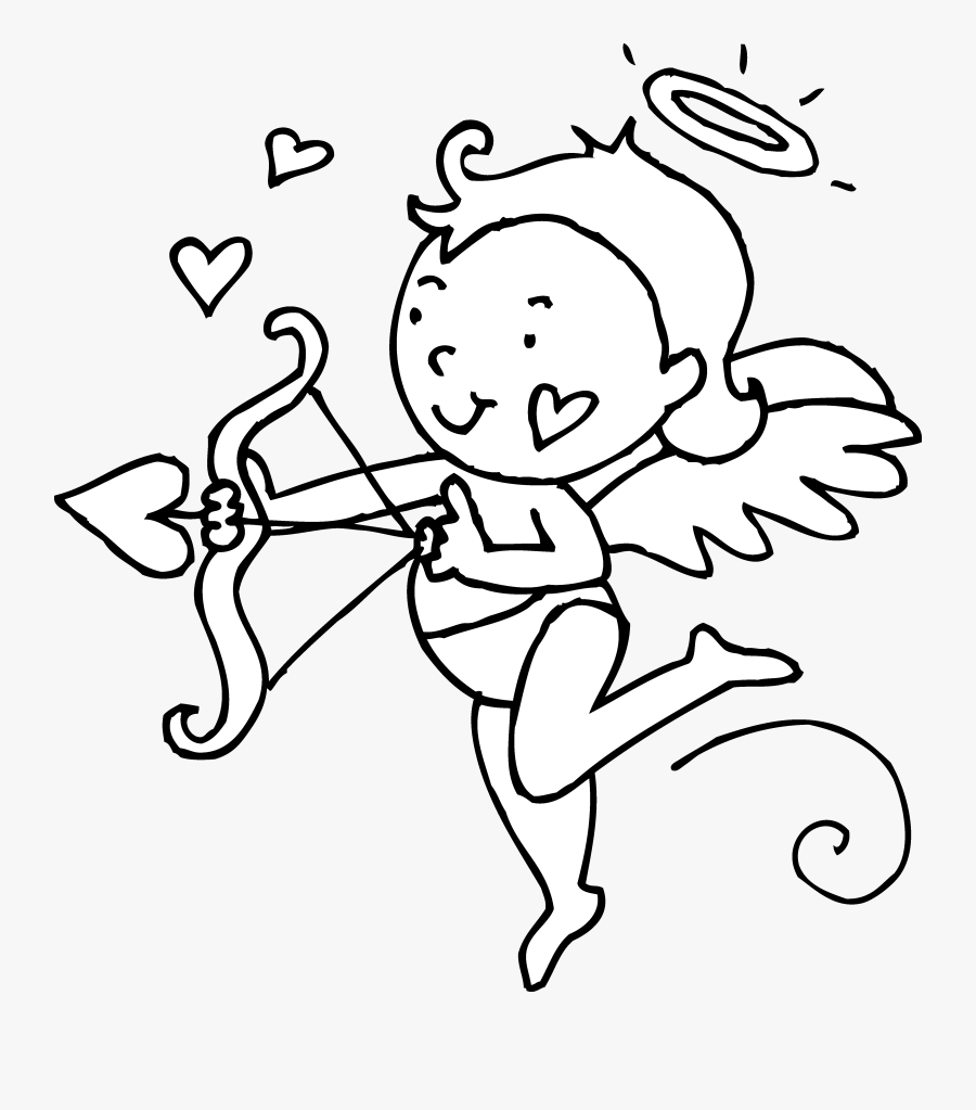 Cute Cupid Valentines Day Coloring Page - Valentine's Day Clipart Black And White, Transparent Clipart