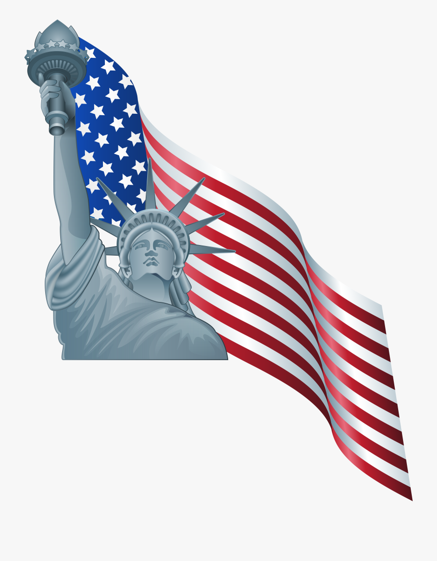 American Flag And Statue Of Liberty Png Clip Art - American Statue Of Liberty Clipart, Transparent Clipart