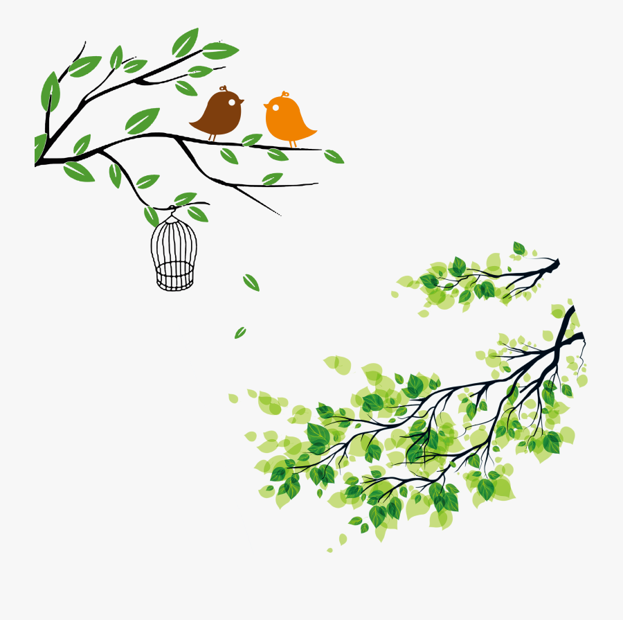 Leaf Twig U624bu6284u5831 Clip Art - Cartoon Background With Bird, Transparent Clipart