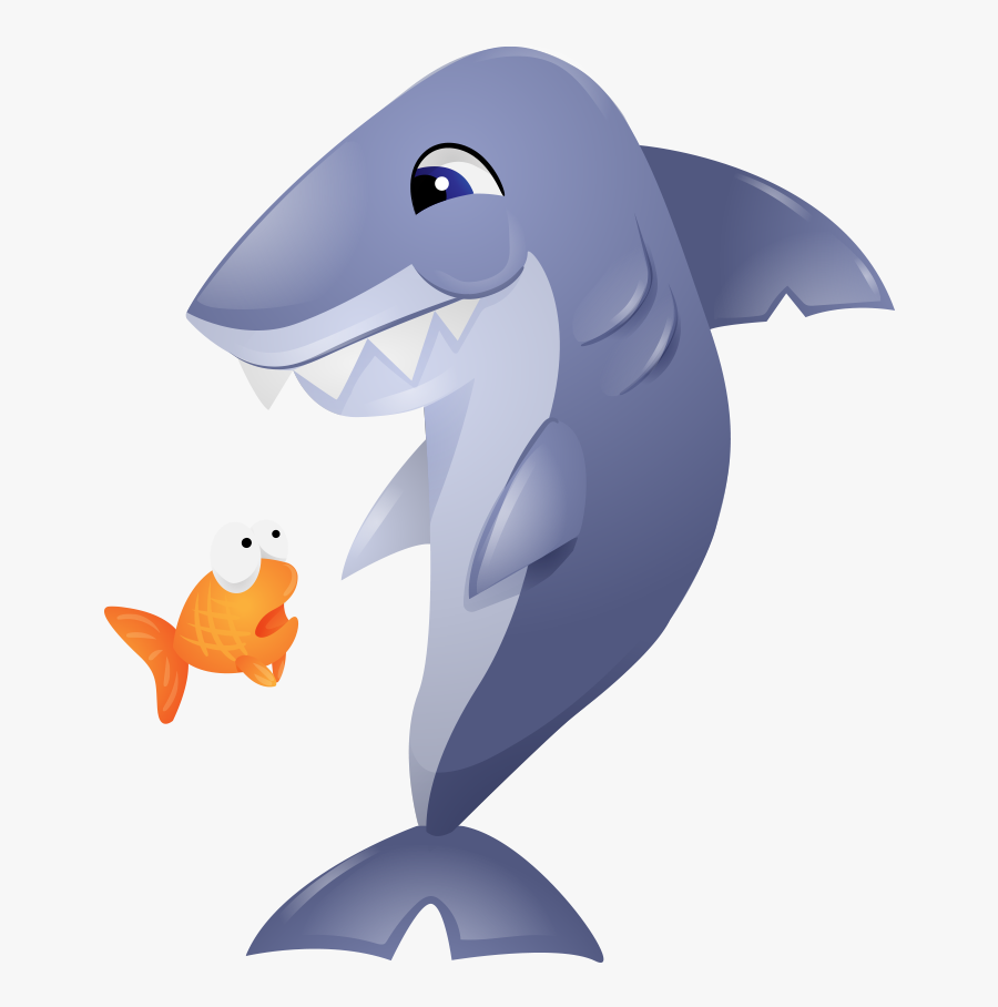 Shark Goldfish Dolphin Clip Art - Cartoon Goldfish And Shark, Transparent Clipart